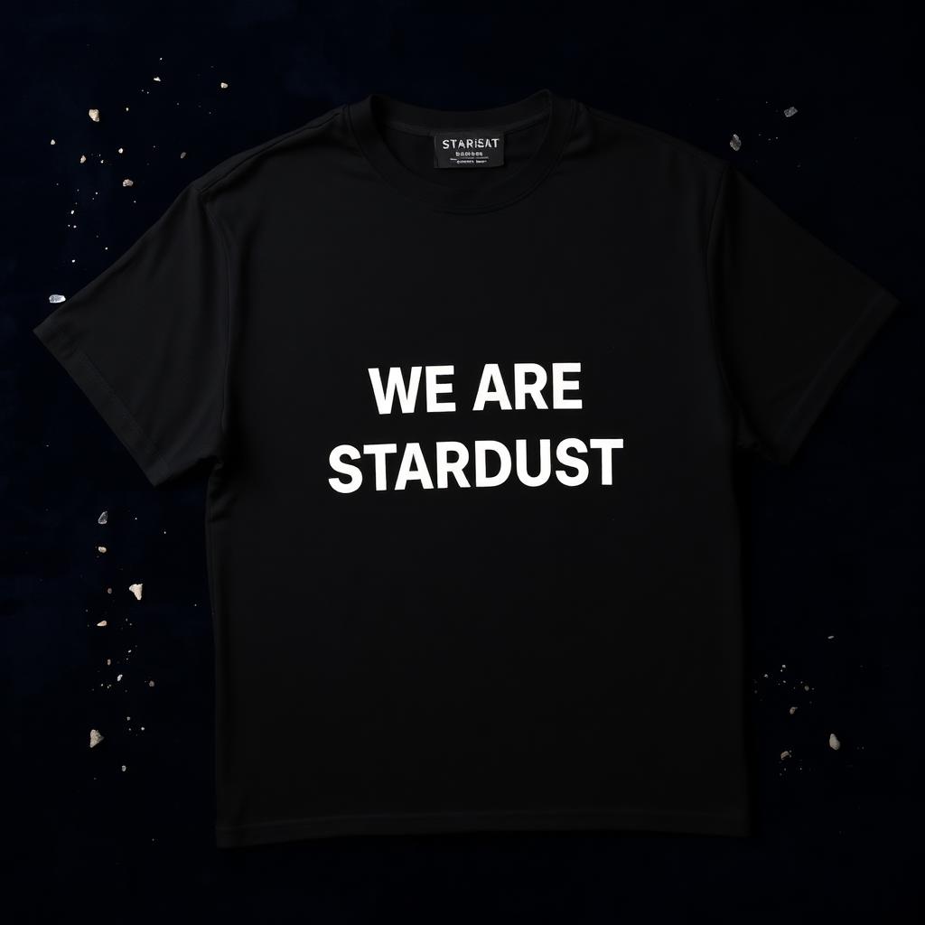 Black oversized tee with WE ARE STARDUST printed in white